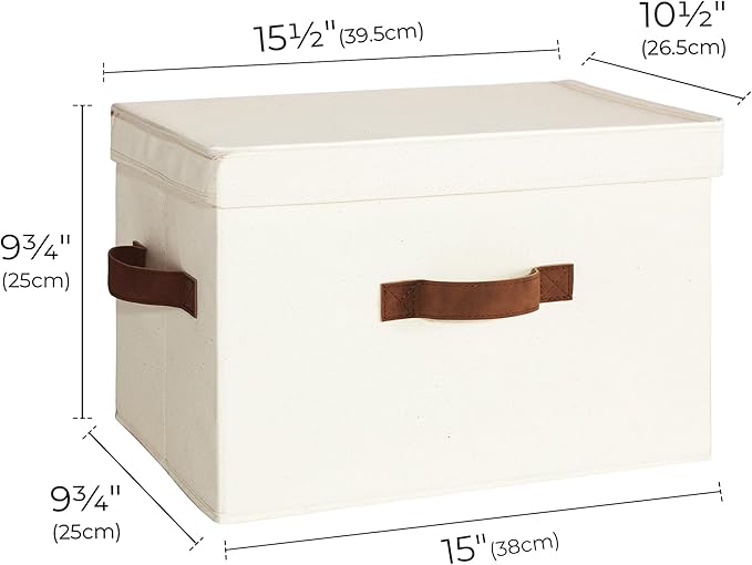 StorageWorks Fabric Storage Bins with Lid, Decorative Storage Boxes for Shelves, Stackable Closet Organizer Basket with Handl