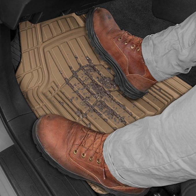 Cat® ToughRide™ Heavy-Duty 3 Piece Rubber All Season Floor Mats for Car Truck Van SUV, Black - Premium Trim to Fit Cars Floor Mat, All Weather Deep Dish Automotive Floor Mats, Total Dirt Protection