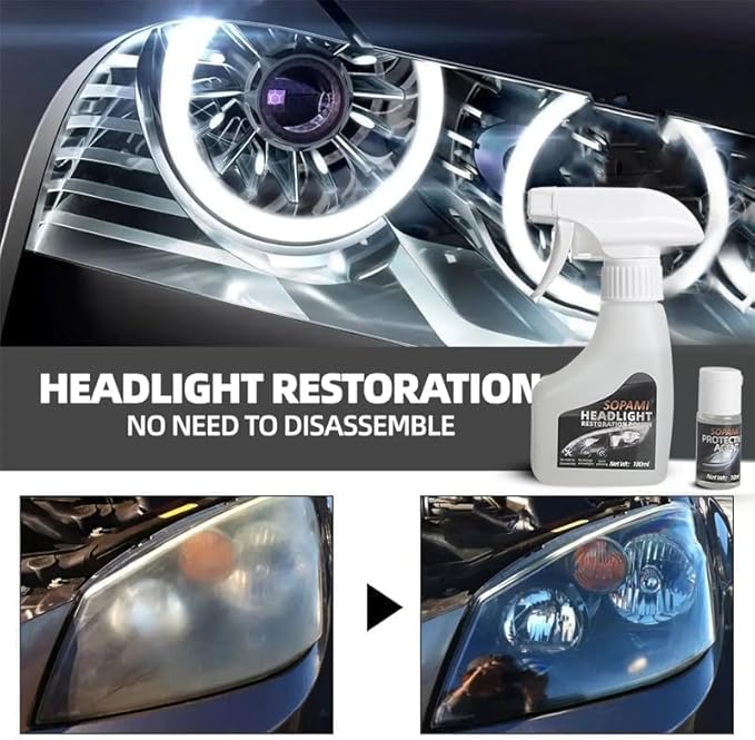 SOPAMI Car Headlight Restoration Kit, Automotive Headlight Cleaner Oxidized and Yellowed Head Light Restoring Kit for All Veh