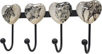 Coat Rack Wall Mounted with 4 Hook, Heart Glass Finishes Animal Pattern Elephant Lion Zebra Leopard Decorative Wall Hooks for