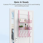 Coat Rack, Over The Door Hanger with Mesh Basket, Detachable Storage Shelf for Towels, Hats, Handbags, Coats (Pink-2 Baskets)