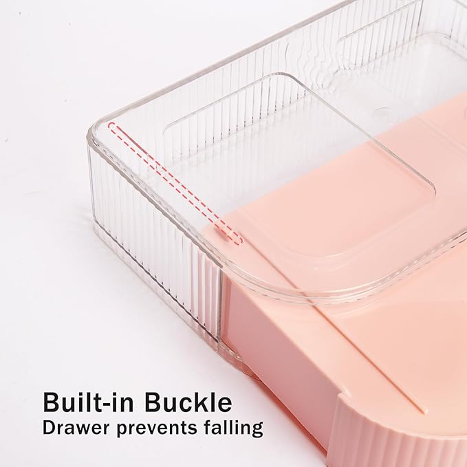 360° Rotating Makeup Organizer with Drawer, Clear Acrylic Cosmetic Storage Display, Stackable Beauty Counter (Pink, Large (Tr
