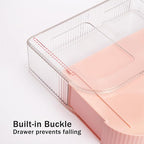 360° Rotating Makeup Organizer with Drawer, Clear Acrylic Cosmetic Storage Display, Stackable Beauty Counter (Pink, Large (Tr