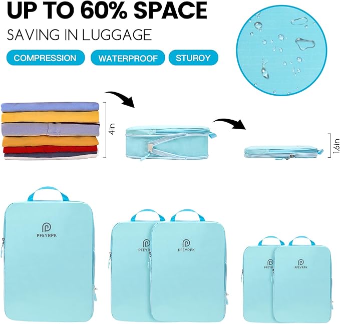 PFEYRPK Lightweight Compression Packing Cubes for Suitcases, Compressible Expandable Travel Packing Organizer with Clear Toil