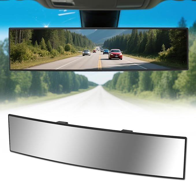 Rear View Mirror, Chrome Anti-glare Panoramic Rear Mirrors Universal 16 Inch Convex Interior Clip on Extra Big Wide Angle Rearview Mirror Extender to Reduce Blind Spot for Pickup Truck Van