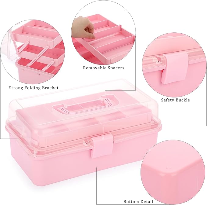 BTSKY 3-Layer Plastic Dividing Storage Box Craft Organizer and Storage with Adjustable Spacers Portable Handled Art Supply Or