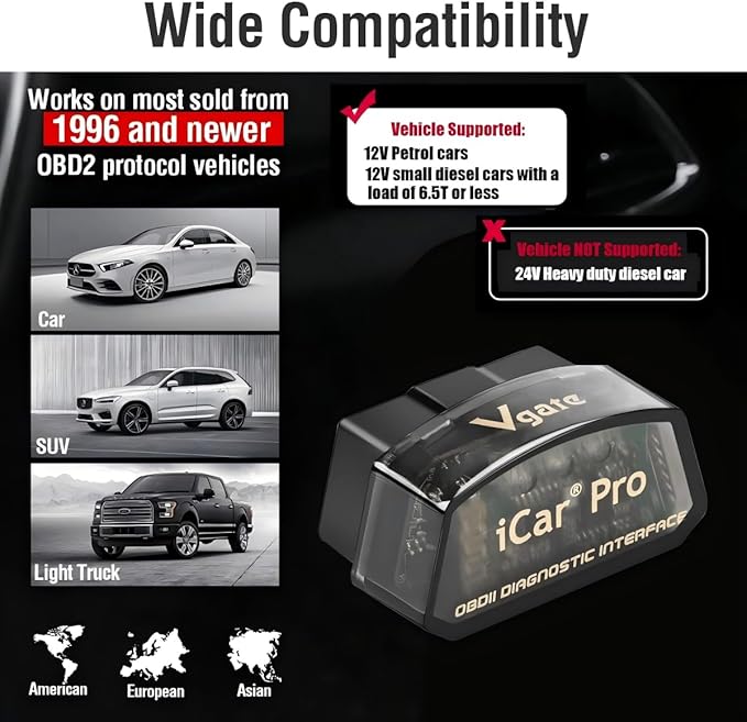Vgate iCar Pro Bluetooth 4.0 (BLE) OBD2 Fault Code Reader OBDII Code Scanner Car Check Engine Light for iOS/Android