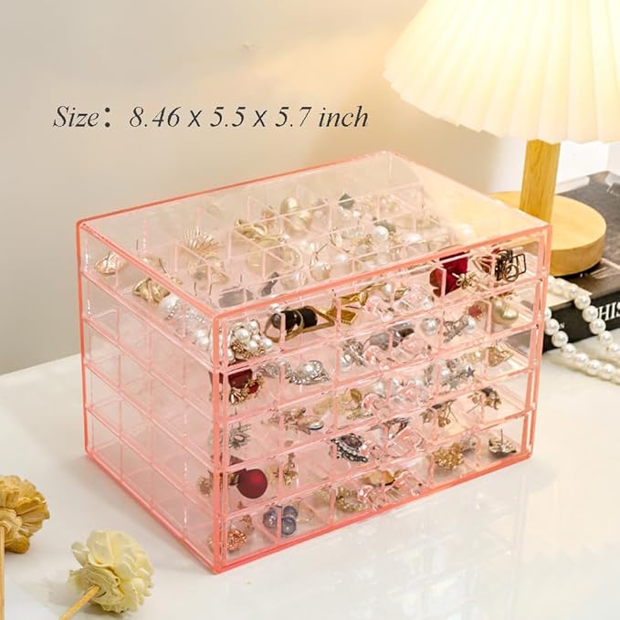 YUFONG Earring Storage Box Organizer, Acrylic Jewelry Storage Box Holder 5 Drawers Transparent Jewelry Display Stand with 120