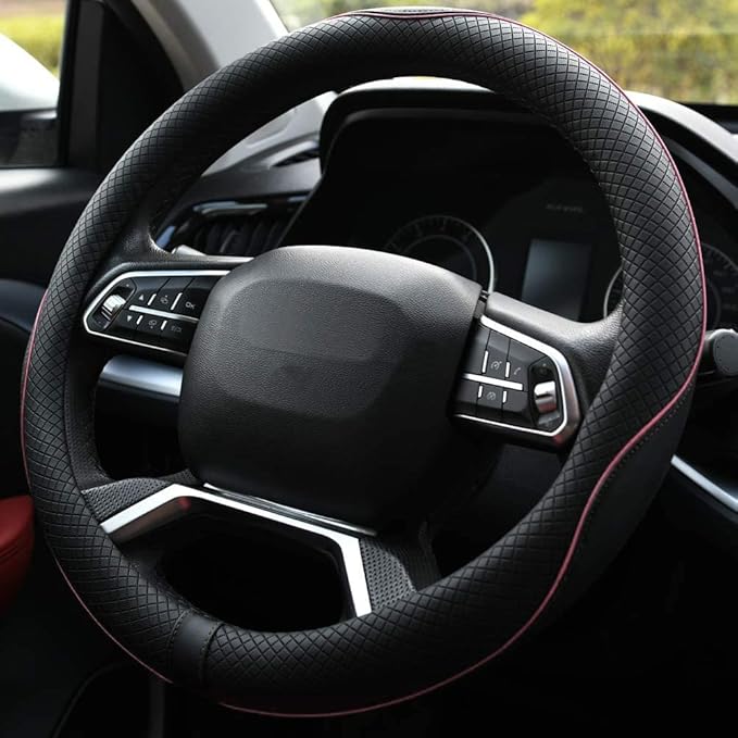 Rueesh Microfiber Leather Steering Wheel Cover Anti-Slip Matte Finish Auto Car Wheel Cover Universal 15 Inch Wheel Cover for 