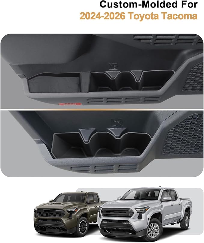 ECOZEN Door Pocket Organizer Set For 2024-2026 Toyota Tacoma - 4 Pcs TPE Door Side Storage Tray Compatible With Tacoma 2024-2026 Interior Accessories - Protection & Easy to Clean - Double Cab Only