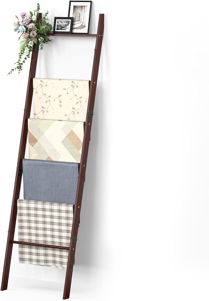 BAMBANG 6-Tier Blanket Ladder for Living Room, Blanket Quilt Ladder Rack Rustic Decorative Towel Holder, Wall Leaning Blanket
