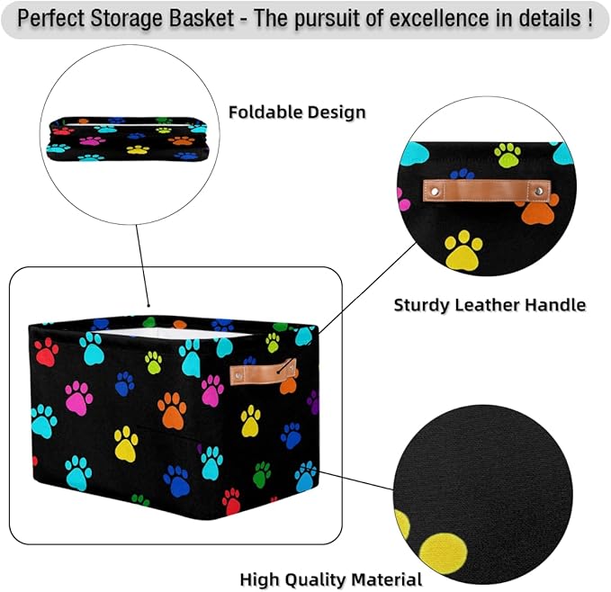 Colorful Paw Print Storage Basket Cube Animal Dog Cat Collapsible Storage Bin with Handle Large Baskets Box Toy Cloth Organiz