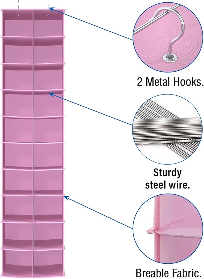 coastal rose Hanging Shoe Organizer for Closet, 20 Sections Hanging Closet Organizers and Storage Shelves, Space Saving Shoe 