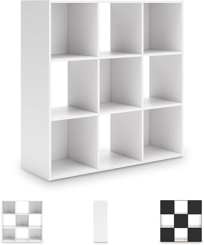 Signature Design by Ashley Onita Modern 3-Tier Floor Standing 9 Cube Organizer for Living Room, Wood, Works with 10.5" W x 10