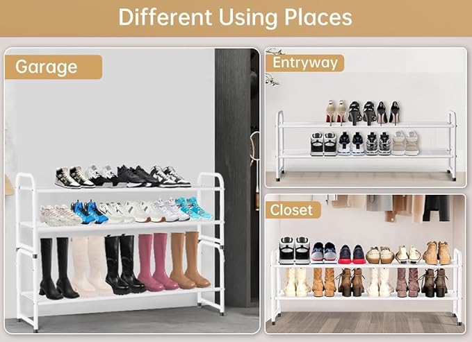 KEETDY 2-Tier Long Shoe Rack for Closet Metal Shoe Organizer for Entryway, Wide Stackable Shoe Storage Shelf with Sturdy Wire