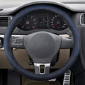 Craedli 14.5-15 Inch Leather Car Steering Wheel Cover, Non-Slip Breathable Auto Steering Wheel Protector Cover, Universal Veh