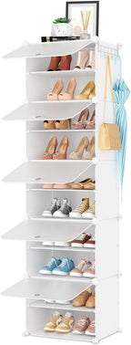 Shoe Rack 10 Tier Shoe Storage Cabinet with Door 20 Pair Tall Shoes Rack Organizer Free Standing Expandable Stable Plastic Ea