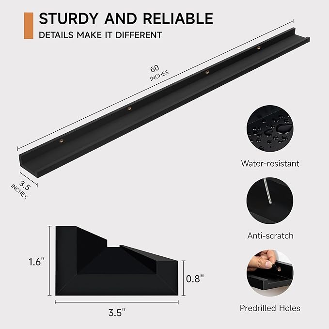 Fun Memories Picture Ledge Shelf, 60 Inch Floating Shelves Set of 2, Large Nursery Book Shelves for Toys Storage, Kids Booksh