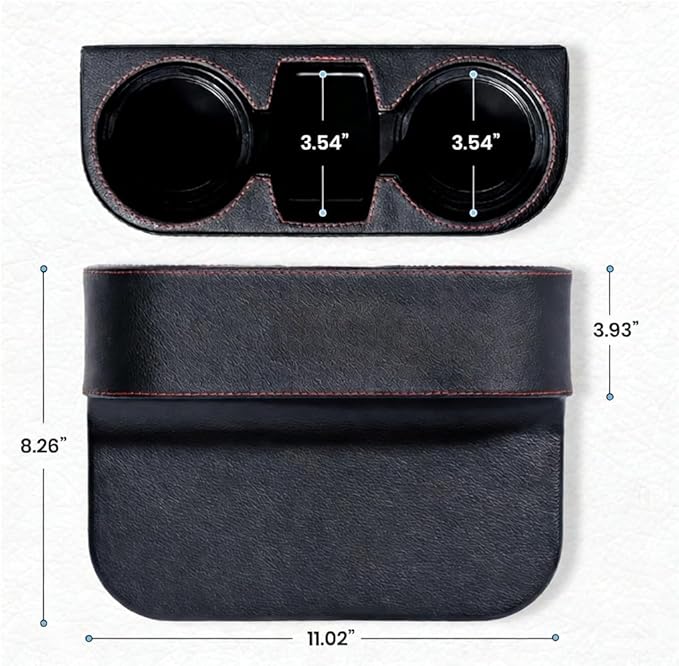 Car Cup Holder, Auto Front Seat Cup Holder, PU Leather Cover Cup Drink Holder, Car Seat Gap Filler Organizer, Side Cup Holder for Car Coin Bucket, Cell Mobile Phone Holder, Black