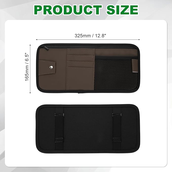 PATIKIL 1 Pcs Car Sun Visor Organizer, 12.8 x 6.5 Inch PU Leather Vehicle Storage Pouch Holder for Sunglasses Card Pen Driver License Car Accessories, Brown