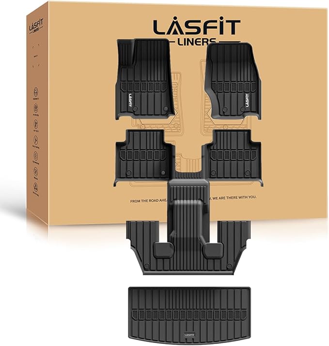 LASFIT Floor Mats for Jeep Grand Cherokee L 2021-2025 2026 (ONLY for 6 Seaters Without Center Console) All Weather Custom Fit Car Floor Liners Trunk Mat Black