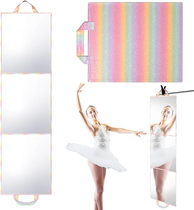 Foldable Full Length Mirror 2-in-1 Wall-Mounted or Tabletop Mirror, Portable Travel Mirror with Handle for Dance Home Bedroom