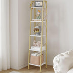 Hzuaneri Ladder Shelf, Bookshelf Bookcase, Freestanding Corner Storage Shelve with 2 Hooks for Home Office, Living Room, Kitc