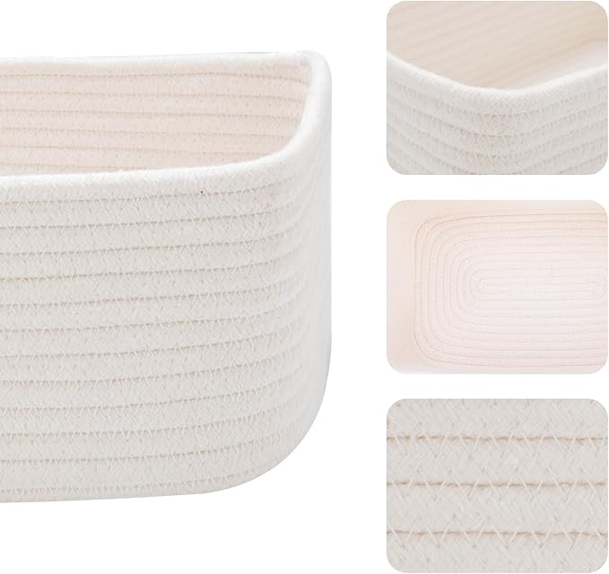 MiniArk Small Storage Baskets for Organizing | Closet Organizer Bins | Shelf Toy Basket | Woven Rope Baskets | Cube Decorativ