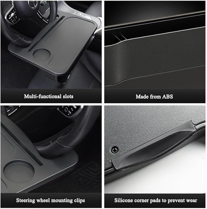 2 in 1 Steering Wheel Desk Compatible with Tesla Model 3/Model Y/Model S/Model X, Multifunction Steering Wheel Tray Laptop Table Car Seat Organizer Auto Interior Accessories