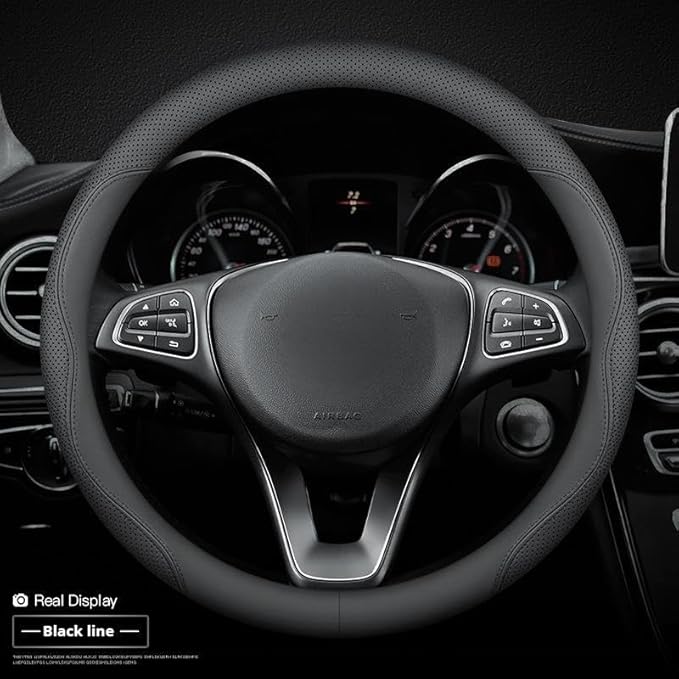 RYE for Jeep Steering Wheel Cover, Leather Car Steering Wheel Cover Heavy-Duty Durable Breathable, for Jeep Grand Cherokee Wrangler Compass Gladiator - Black Pattern 2