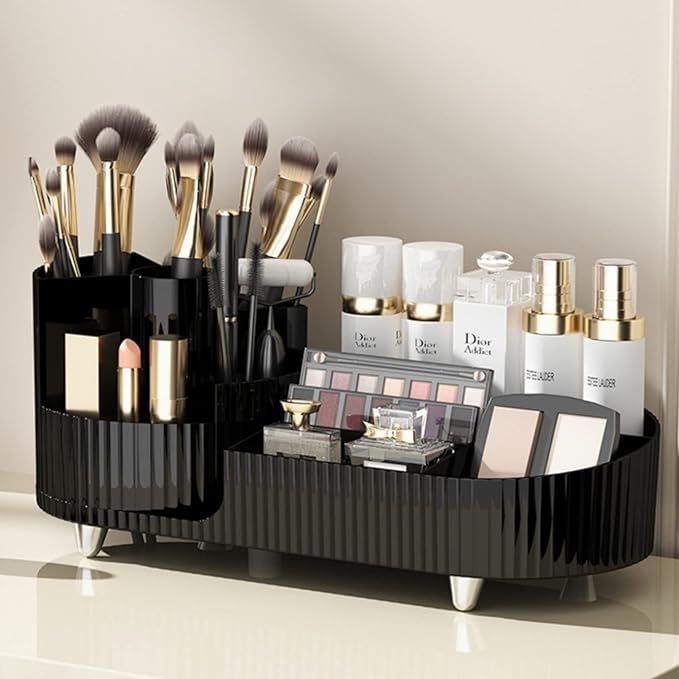 Booklov Roating Makeup Caddy Organizer for Vanity, Large Capacity Cosmetic Display Case, Clear Acrylic Countertop Beauty Stor