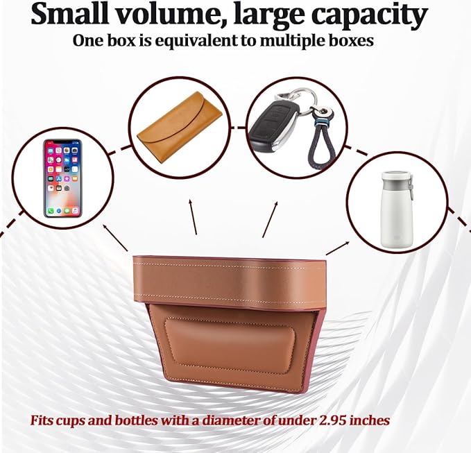 2PCS Car Seat Gap Filler Organizer, Leather Multi-Functional Vehicle Console Gap Pocket Organizer with Cup Holder, Automotive Seat Crevice Filler Storage Box, Universal for Vehicles (Brown)