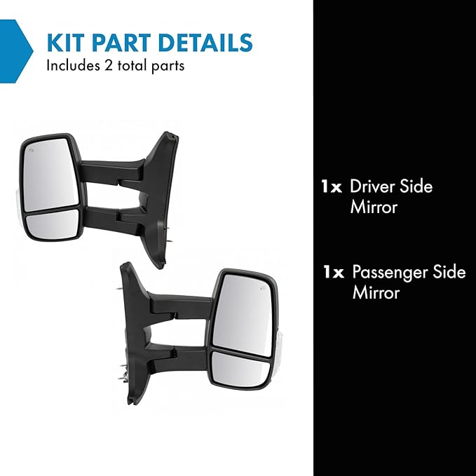 TRQ Driver & Passenger Side Mirror Set Power with Heat Compatible with 2015-2019 Ford Transit-150 Transit-250 Transit-350 Tra