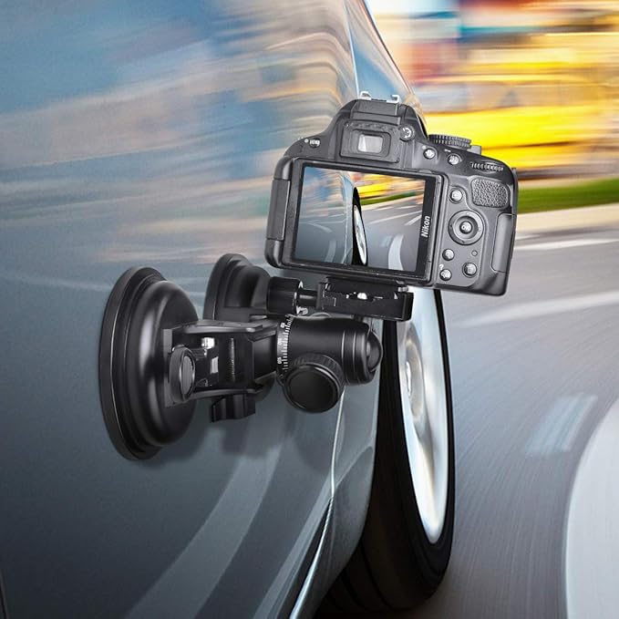 Professional Heavy Duty (20 lbs Load) DSLR Mirorrless Camera Suction Cup Car Mount Camcorder Vehicle Holder w/ 360°Panorama Ball Head + Quick Release Plate Compatible with Nikon Canon Sony RED BM
