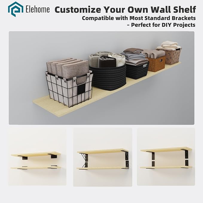 Floating Shelf Board for Wall 5/8" –1 Pack Board Only, No Brackets – 72" L x 10" W x 0.6" T Lite Oak Melamine Wood Floating S