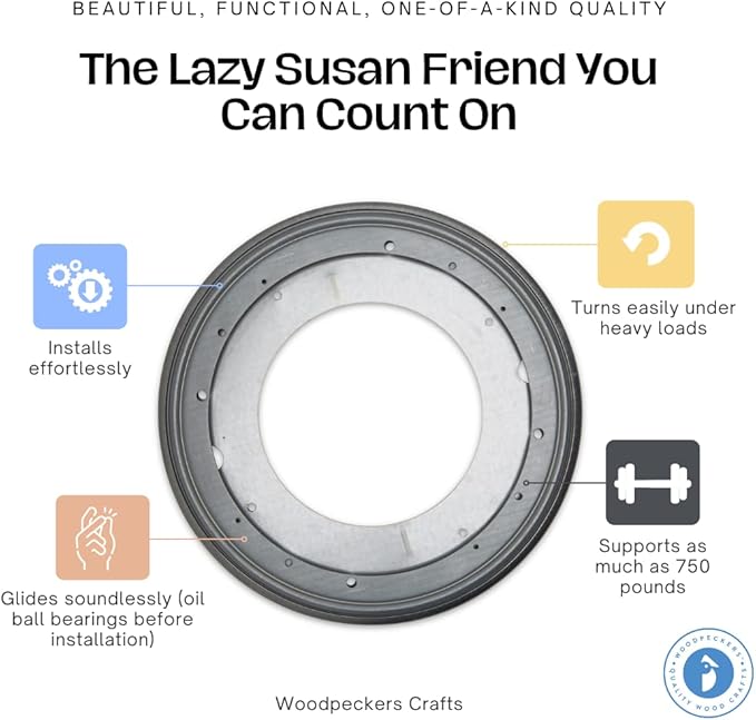 Lazy Susan Hardware, 9 inch, 750 lbs. Load Capacity, Pack of 5 Steel Lazy Susan Turntable Ball Bearing, by Woodpeckers