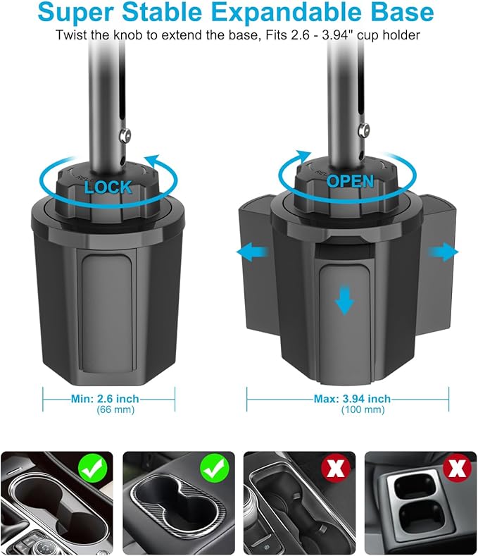 Cup Holder Car Large Tablet Mount, [Up to 15.6"] Metal Adjustable Arm CupHolder Tablet Clip, Heavy Duty Truck Cup Holder for iPad Pro 13 12.9 Air Mini, Galaxy tab, iPhone, 6.1-15.6" Devices