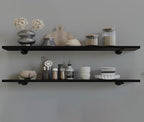 Industrial Pipe Wall Wood Shelves,Real Wooden Shelves 48" in Black Planks Color with 1.2" Extra Thickness, Modern Floating Sh