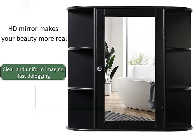 Iwell Bathroom Medicine Cabinet with Mirror, Wall Cabinet with 2 Adjustable Shelves & 6 Open Shelves, Bathroom Cabinet Wall M