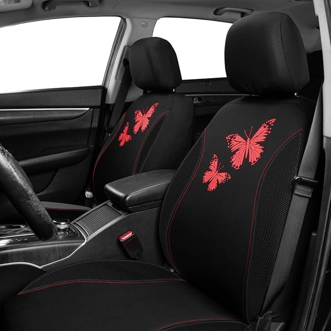 Flying Banner Butterfly car seat Covers ful Set Fashion Universal Lady Woman Female Rear Bench Split Colorized (Full Set, Red