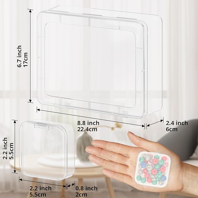 Mathtoxyz Bead Organizer Box, 93Pcs Small Organizers and Storage Plastic Cases, Mini Clear Storage Containers With Hinged Lid