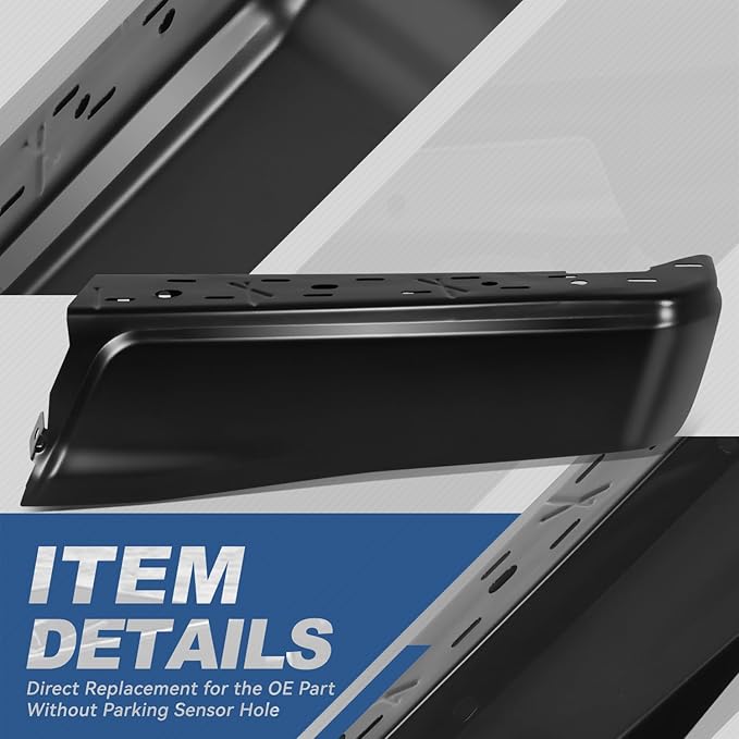 Auto Dynasty Rear Bumper End Caps Cover Compatible with 2015-2020 Ford F-150, Passenger Right Side, Non Parking Sensor Holes, Primered/Painted Black