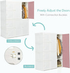Tangkula Portable Closet Wardrobe, Foldable Clothes Organizer with Cubby Storage, Hanging Rods, Easy Assemble Clothing Storag