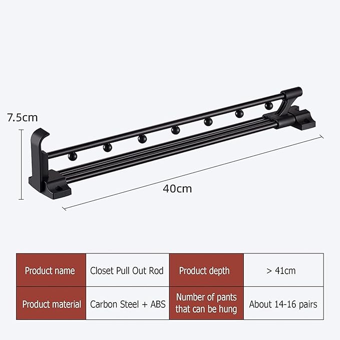 Wardrobe Clothes Hanger Rail - Heavy Duty Retractable Closet Pull Out Rod, 25-45Cm Pull-Out Clothes Rail, Extendable Wardrobe