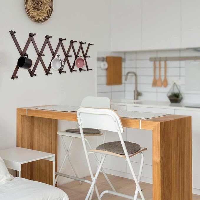 SCUNDA Accordion Wall Hanger with 20 Hooks, Expandable Wall Hat Display Rack, Wooden Wall Hook for Coat, Hats, Baseball Caps,