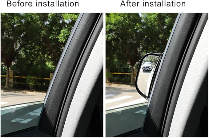2Pcs Back Passenger Rear View Mirror Adjustable Blind Spot Mirror,Real Glass,Car SUV Side View Mirror With Convex Surface Stick on B-Pillar for Second Row Door Safely Get-Off (Black frame, 2 PCS)