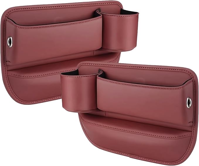 2-Pack car seat Gap Filler Organizer with Cup Holder,Car Leather Cup Holder Gap Organizer,Built-in Beverage Holder (12in x7.9in), for Keys/Phone/Sunglasses, Car Seat Organizer (red)