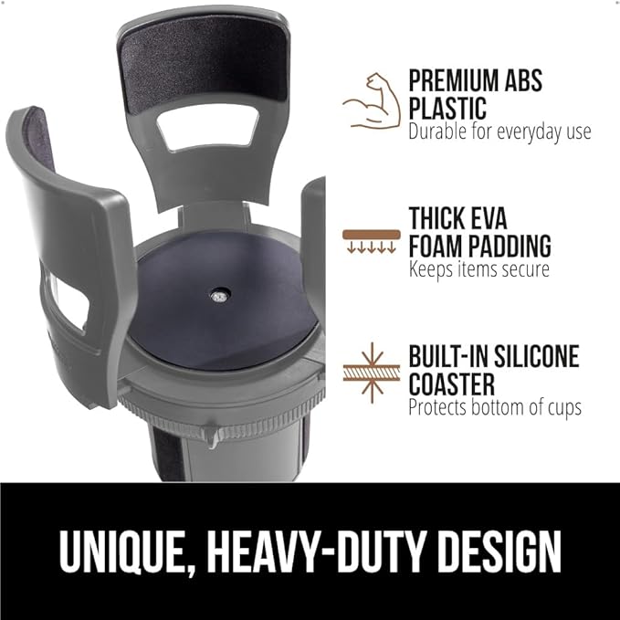 GORILLA GRIP Patent Pending Adjustable Car Cup Holder Expander, Keeps Water Bottle Secure, Expands to Fit 18 to 48 oz Large B