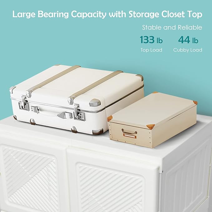 Tangkula Portable Closet Wardrobe, Foldable Clothes Organizer with Cubby Storage, Hanging Rods, Easy Assemble Clothing Storag