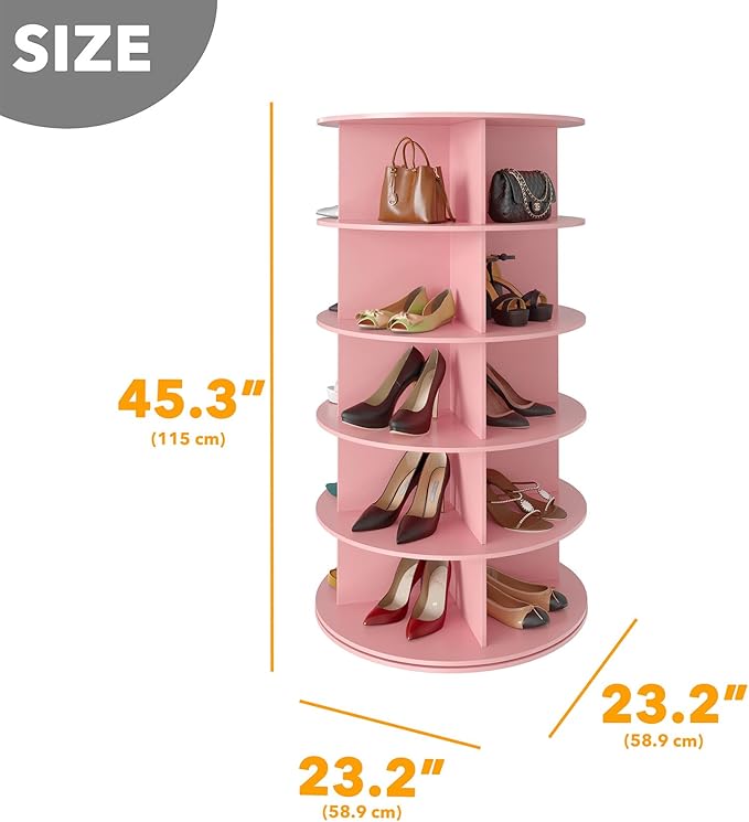 SpaceAid 5 Tier Rotating Shoe Rack Tower, Spinning Shoe Display Lazy Susan, Revolving 360 Shoe Rack Storage Round Carousel, V